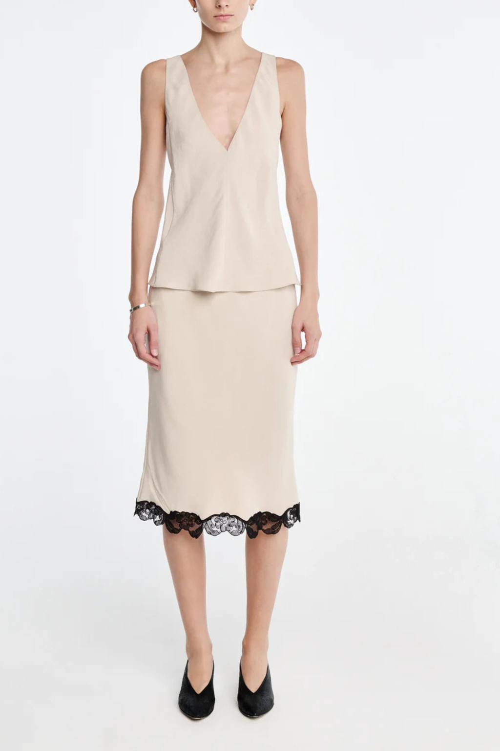 MARIA McMANUS Bias Skirt With Lace Trim - Champagne
