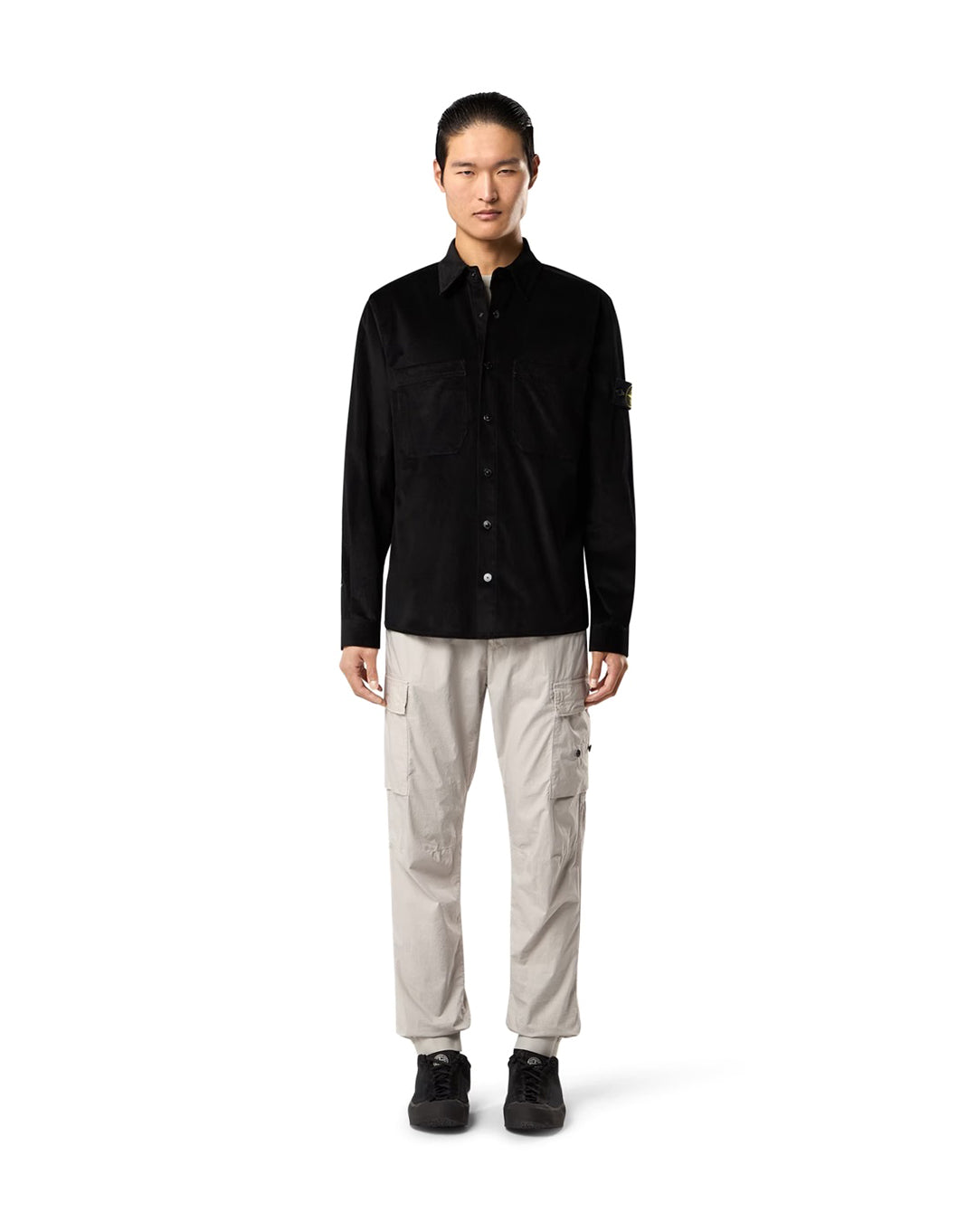 Stone Island Cotton Micro Corduroy Pockets Overshirt - Black