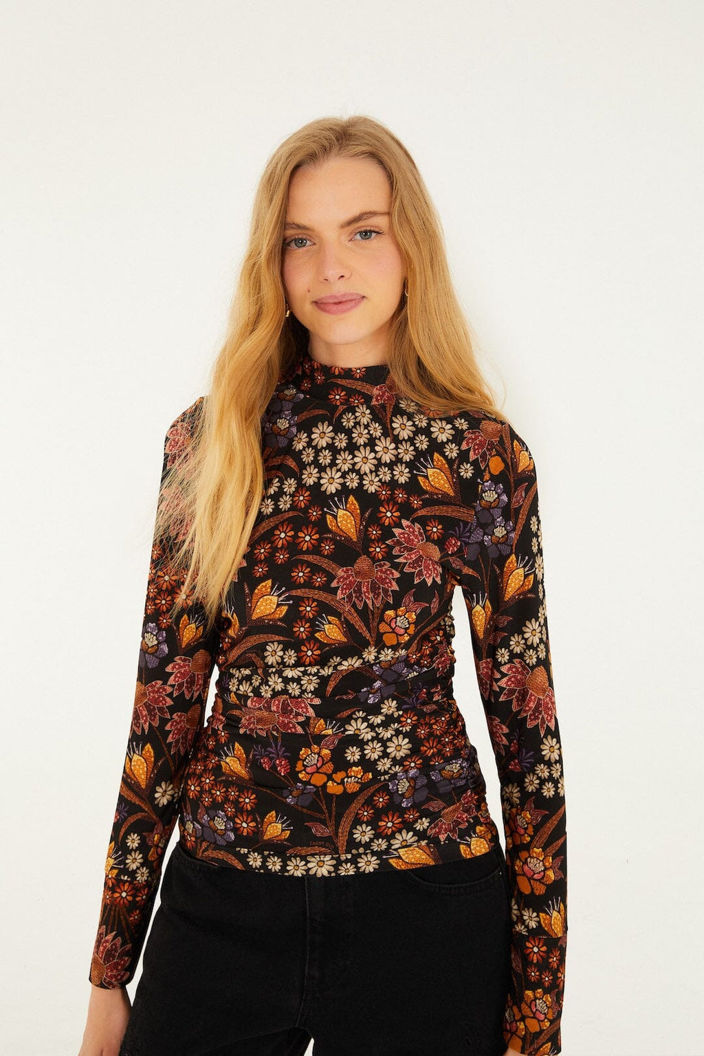Farm Rio Black Lili Jersey Blouse