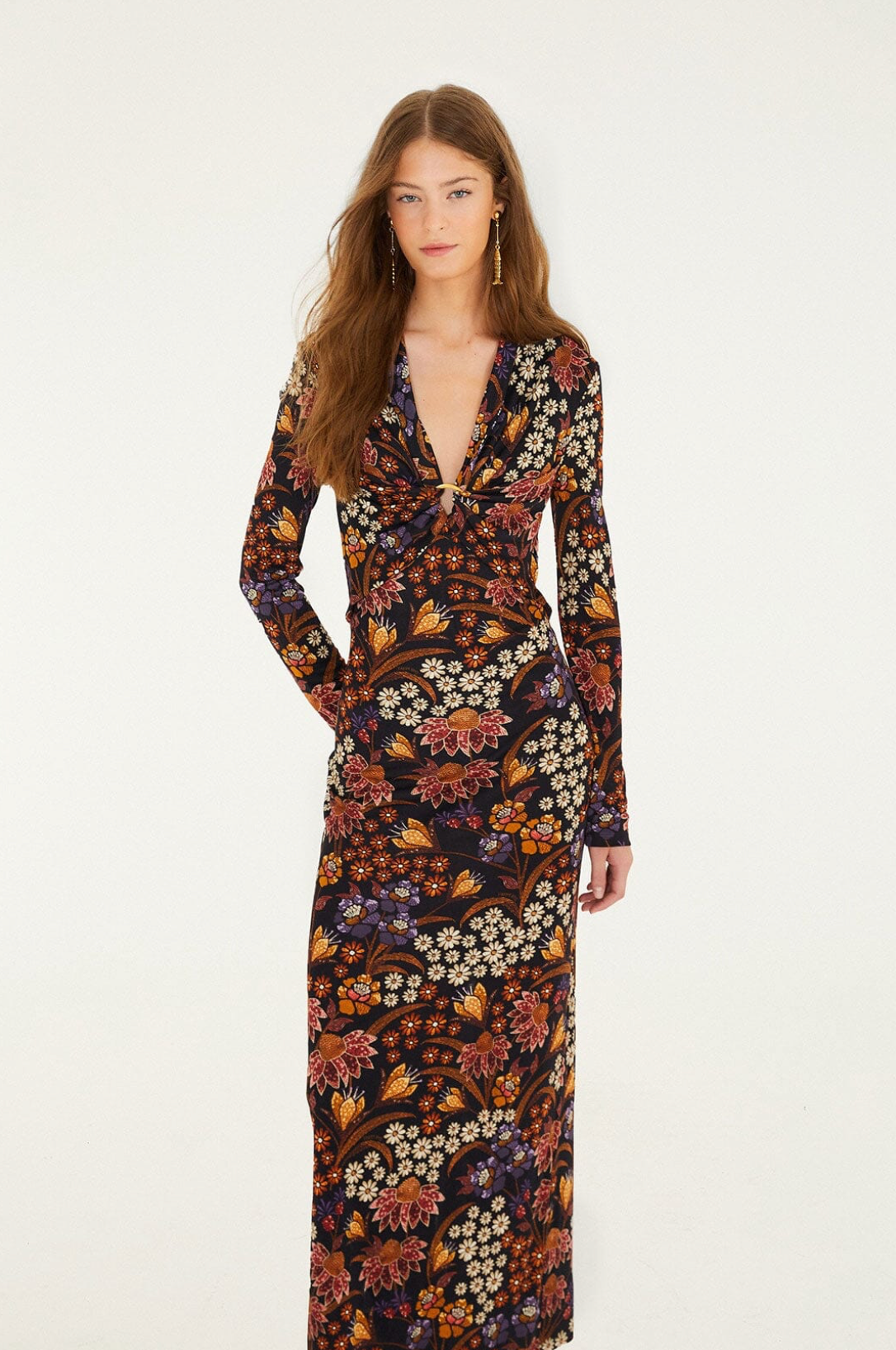 Farm Rio Black Lili Long Sleeve Maxi Dress Dress