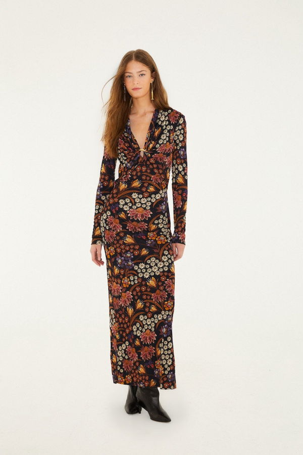 Farm Rio Black Lili Long Sleeve Maxi Dress Dress