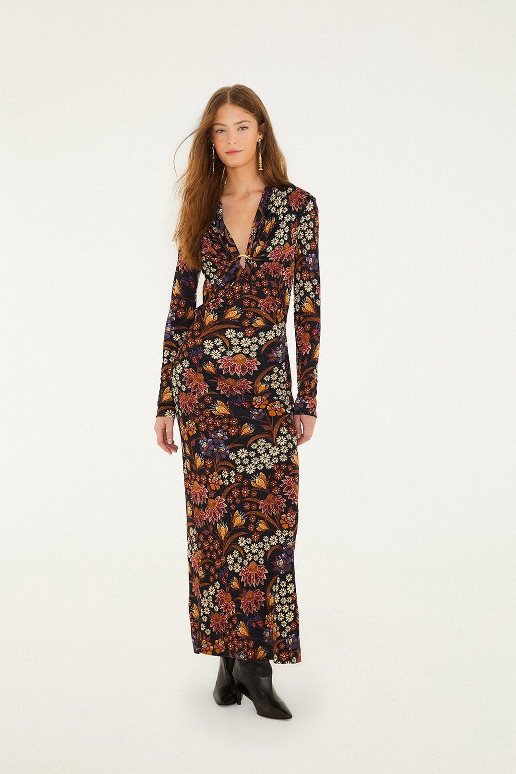 Farm Rio Black Lili Long Sleeve Maxi Dress Dress