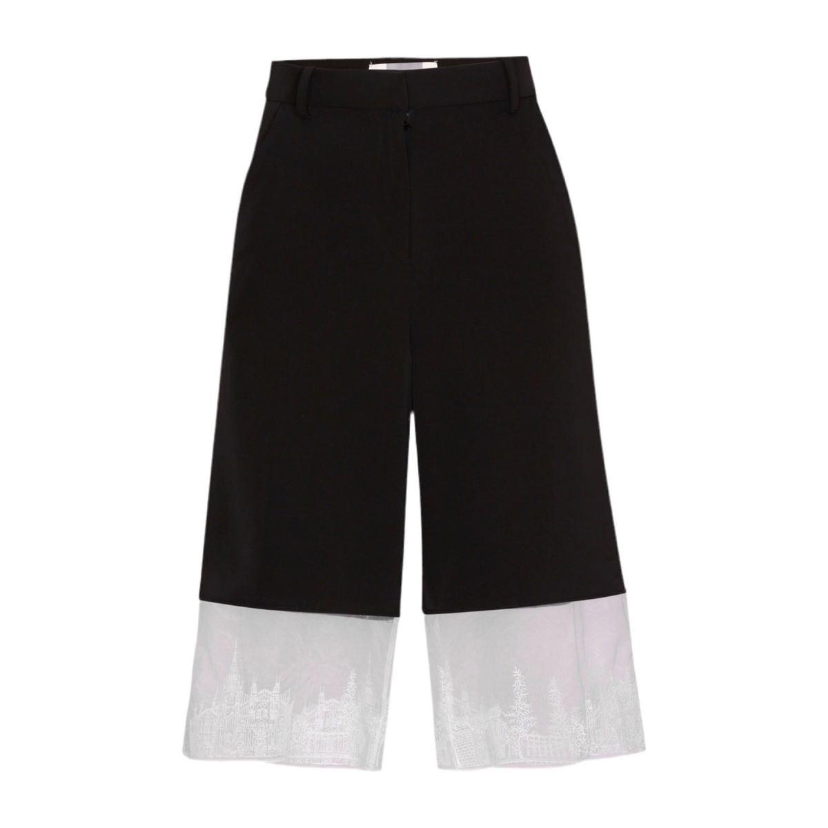 London Atelier Byproduct Black Wide Leg Capri Trousers with Embroidery Lace