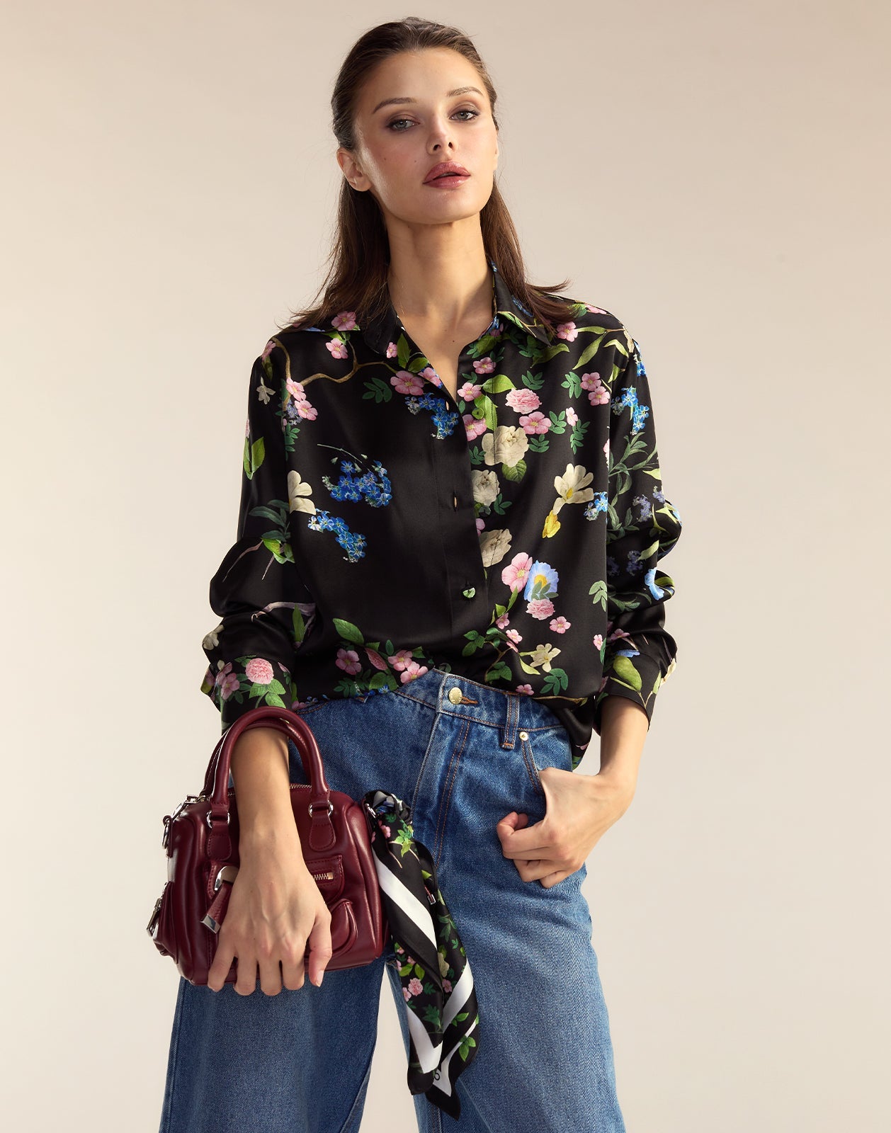 Cynthia Rowley Bloom Silk Scarf - Black Floral