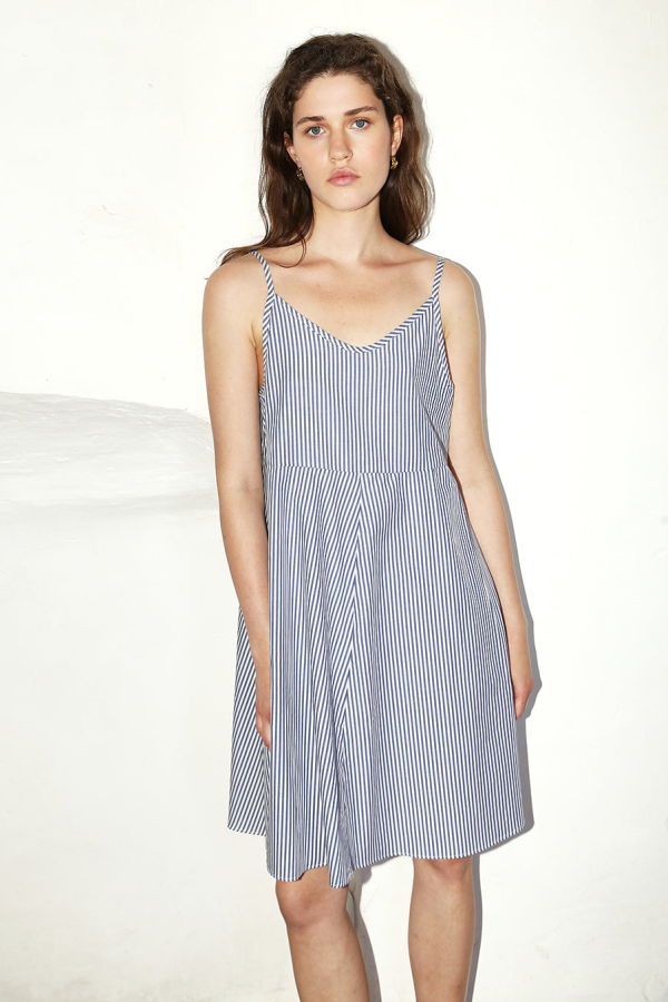 Datura Blue Striped Mini Slip Dress - Blue Striped