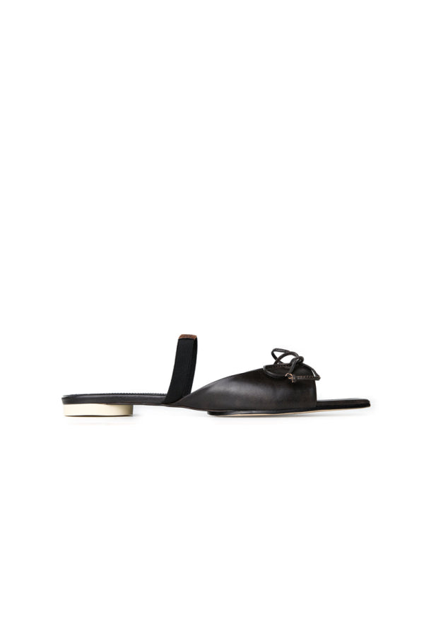 MM6 Maison Margiela Bow-Detailed Leather Slingback Shoes - Dark Brown