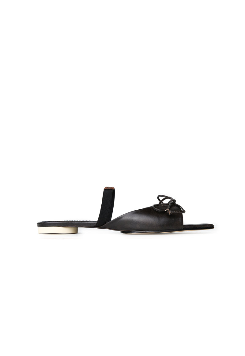 MM6 Maison Margiela Bow-Detailed Leather Slingback Shoes - Dark Brown