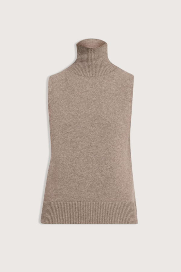 Brandon Maxwell The Bruno Sleeveless Hi Neck Sweater - Truffle