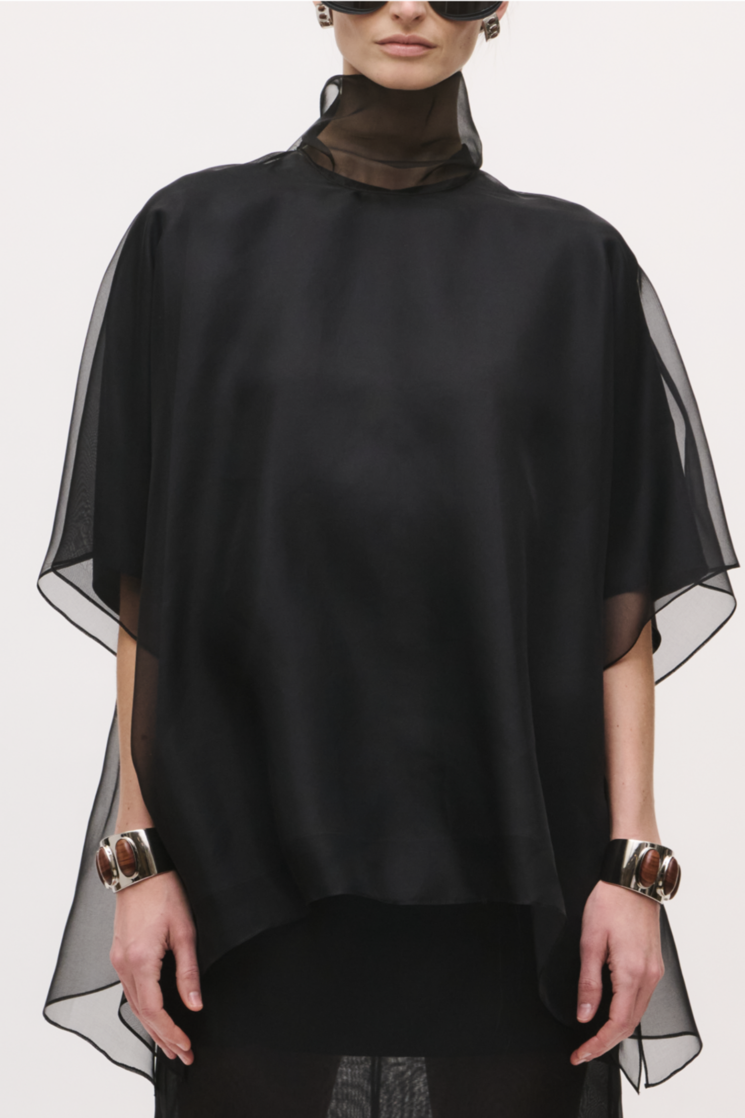 Brandon Maxwell The Cali Organza Blouse With Neck Tie - Black