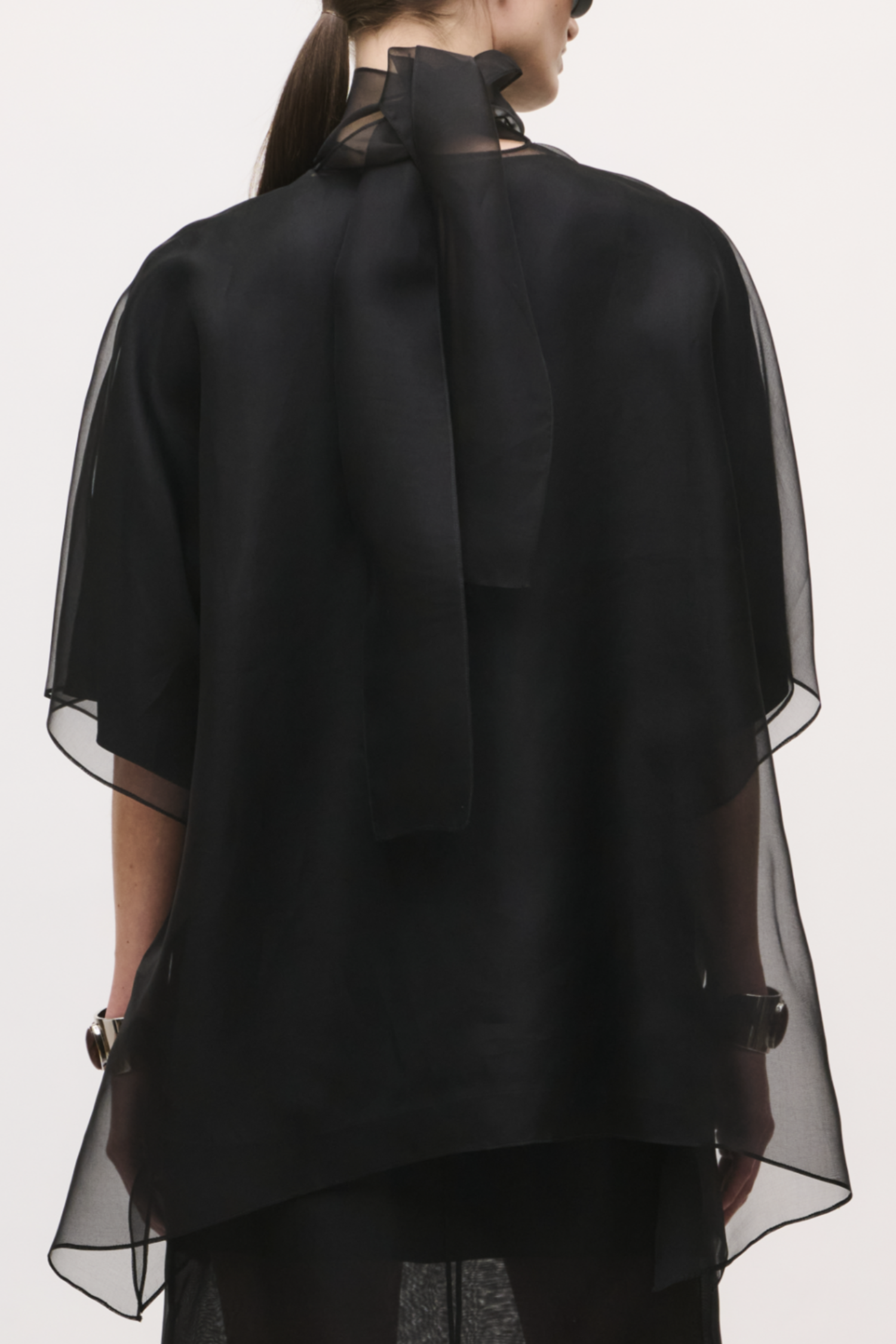 Brandon Maxwell The Cali Organza Blouse With Neck Tie - Black