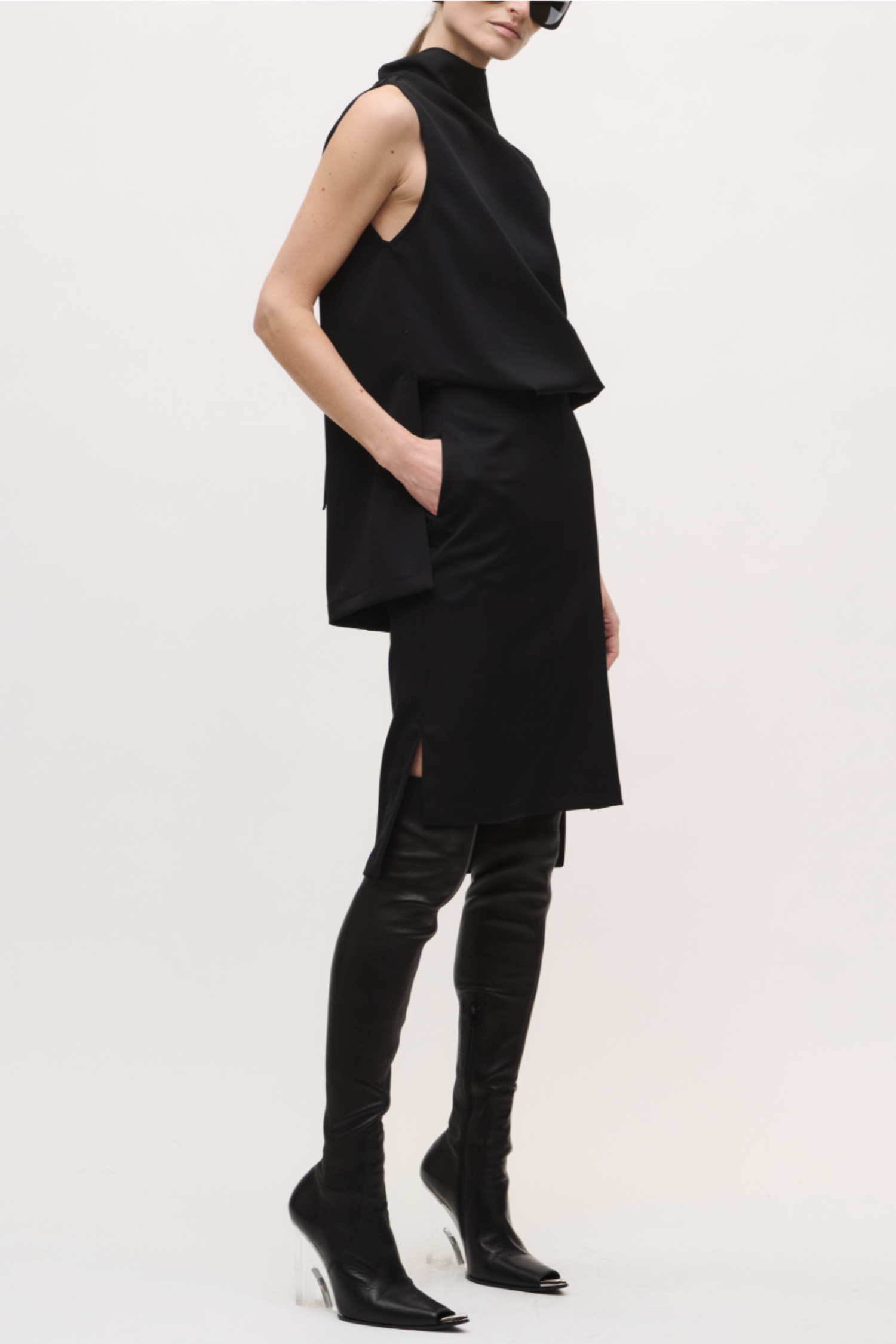 Brandon Maxwell The Noa Mock Neck Dress - Black