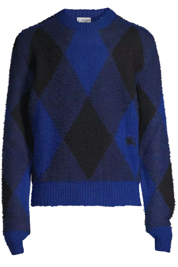 Burberry EKD Wool Sweater - Blue Argyle Check