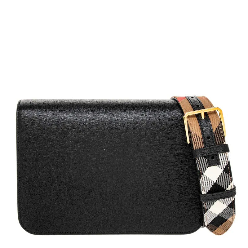 Burberry Mackford Leather Flip Check Shoulder Bag - Black