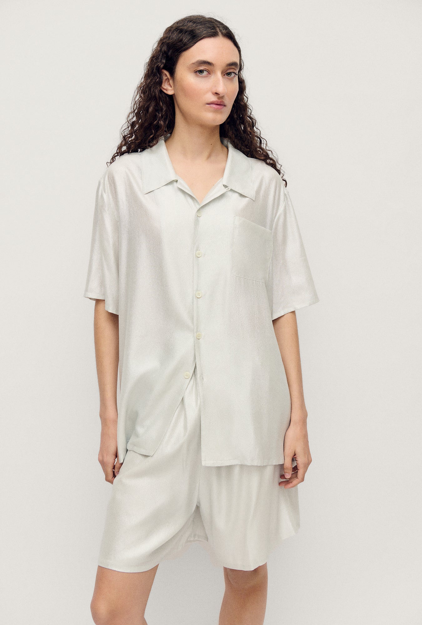 Silk Laundry Camp Shirt - Silver Foil