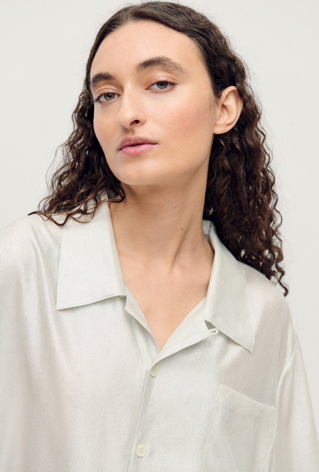 Silk Laundry Camp Shirt - Silver Foil