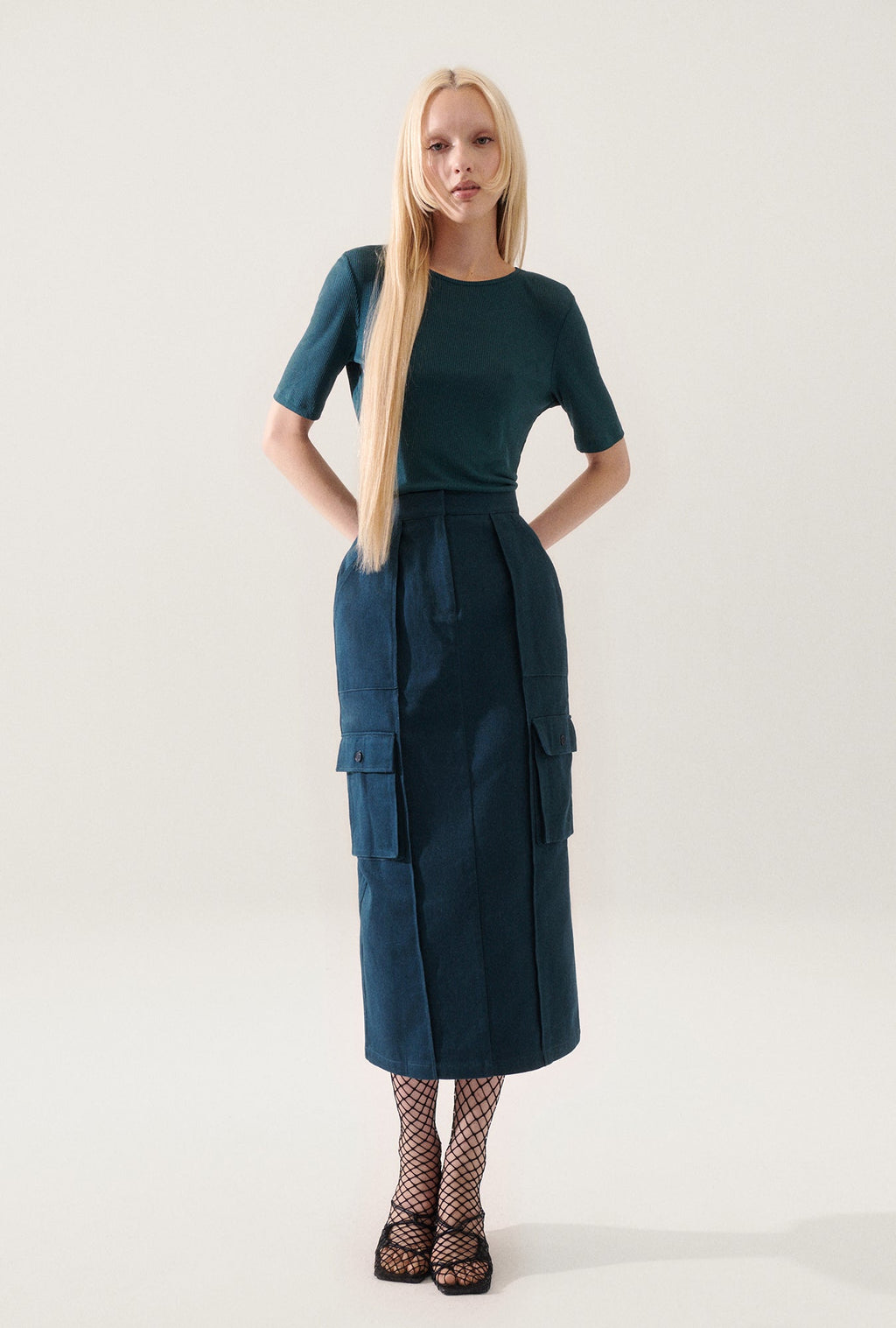 Silk Laundry Canvas Cargo Skirt - Teal