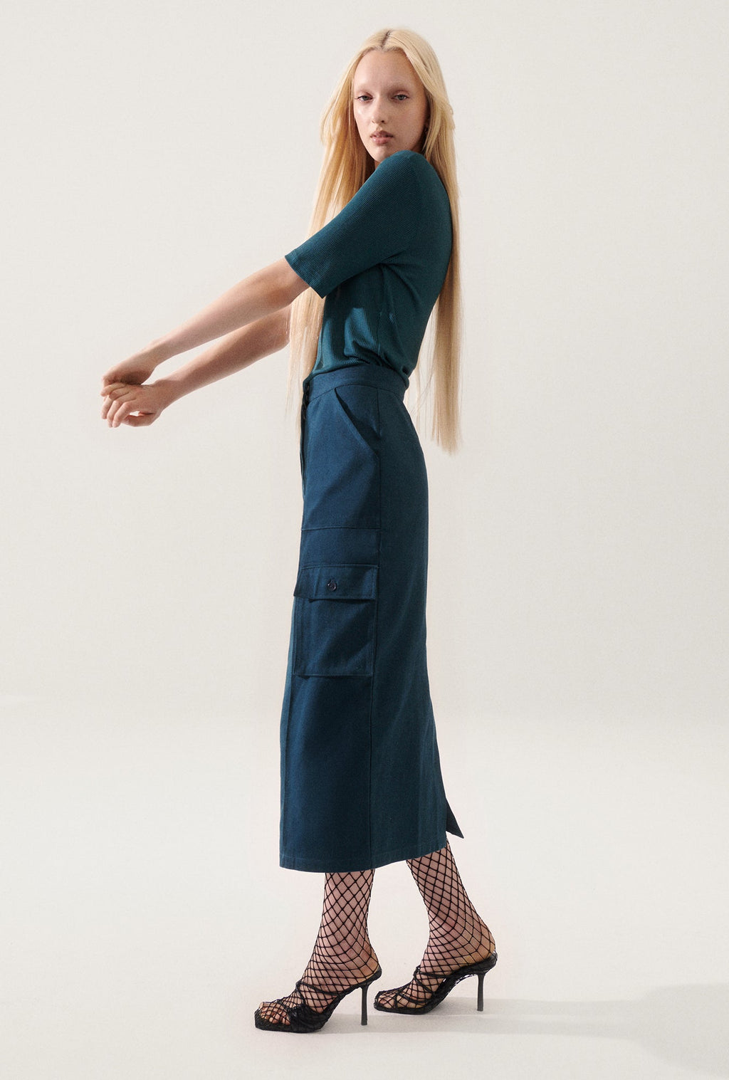 Silk Laundry Canvas Cargo Skirt - Teal