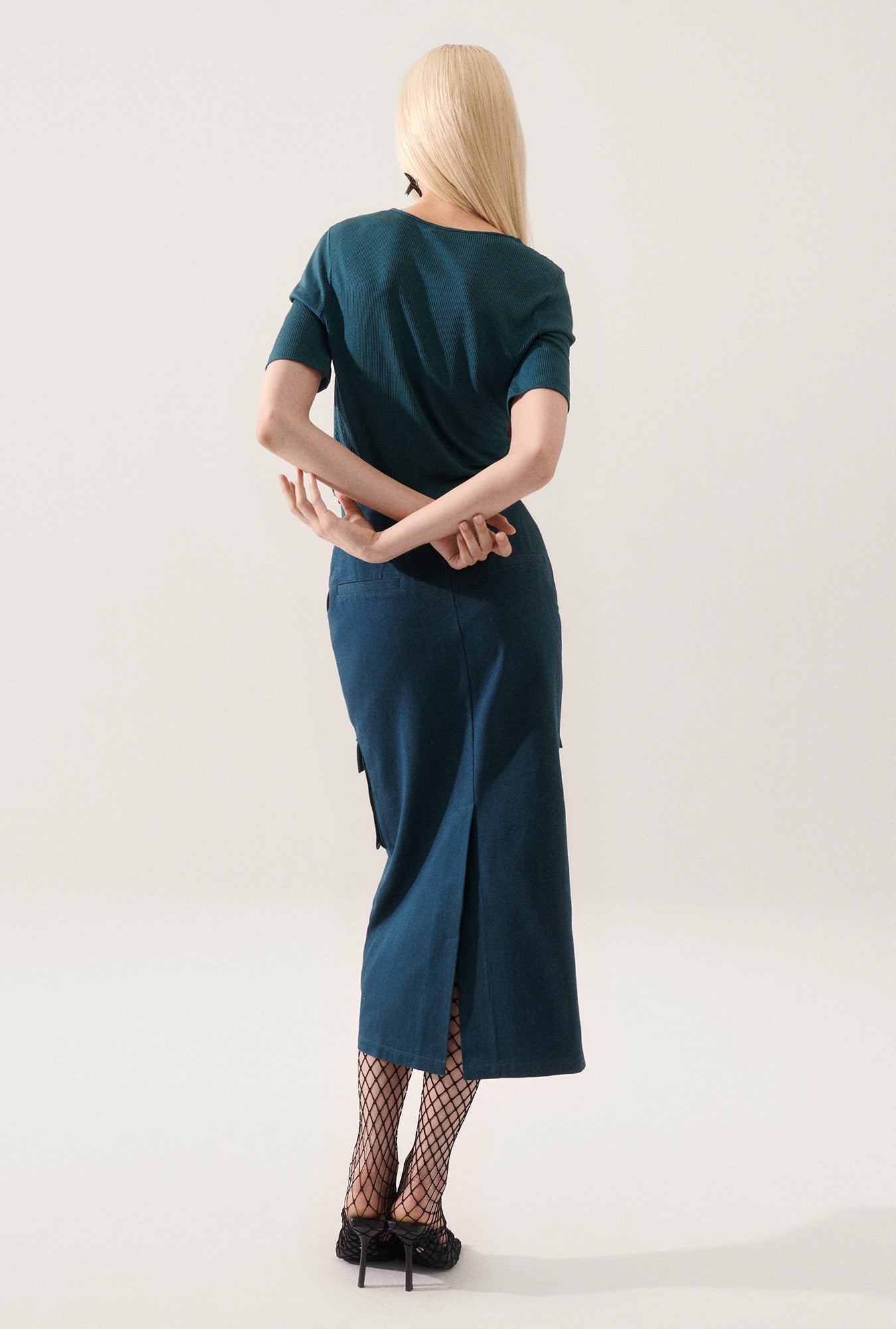 Silk Laundry Canvas Cargo Skirt - Teal