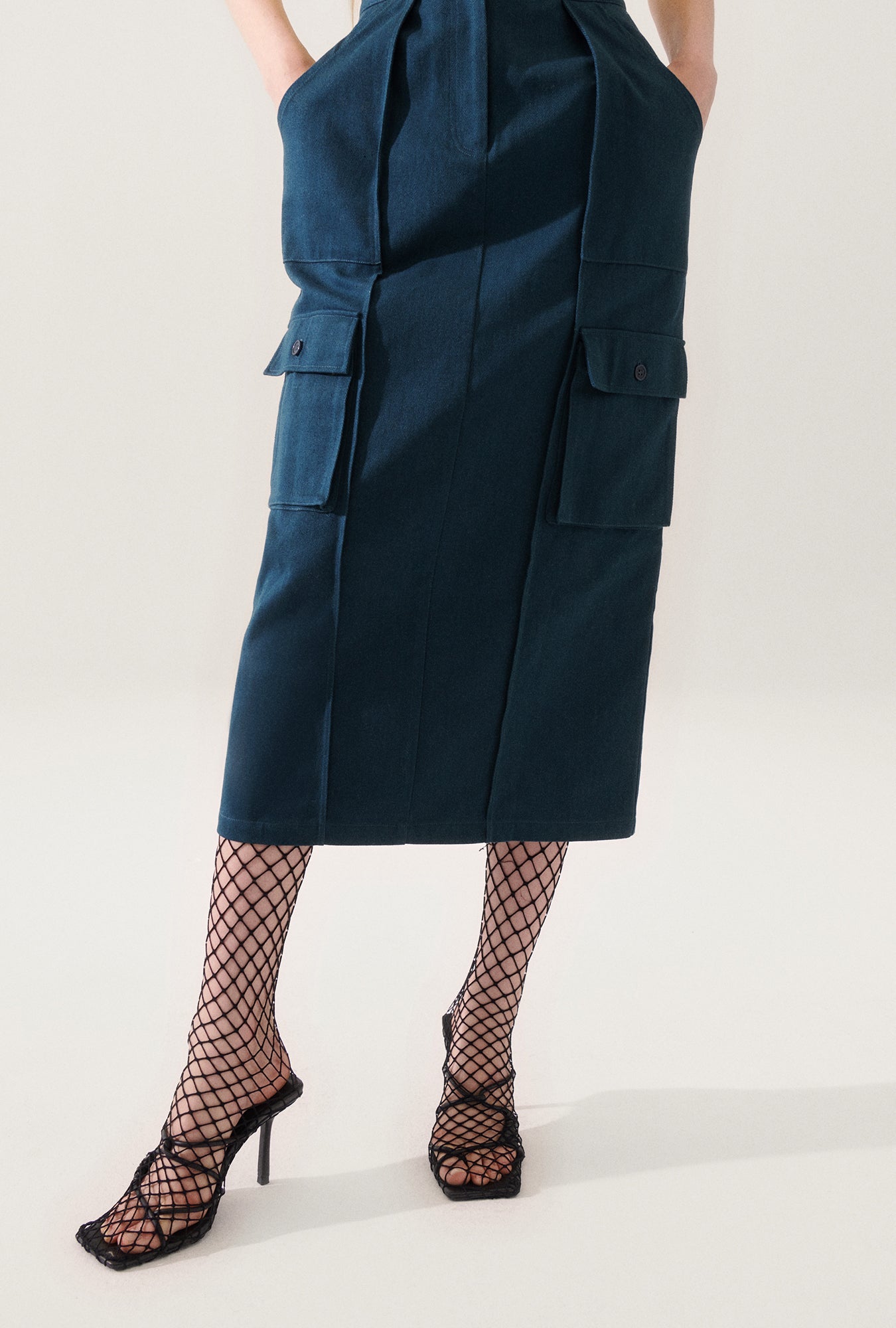 Silk Laundry Canvas Cargo Skirt - Teal