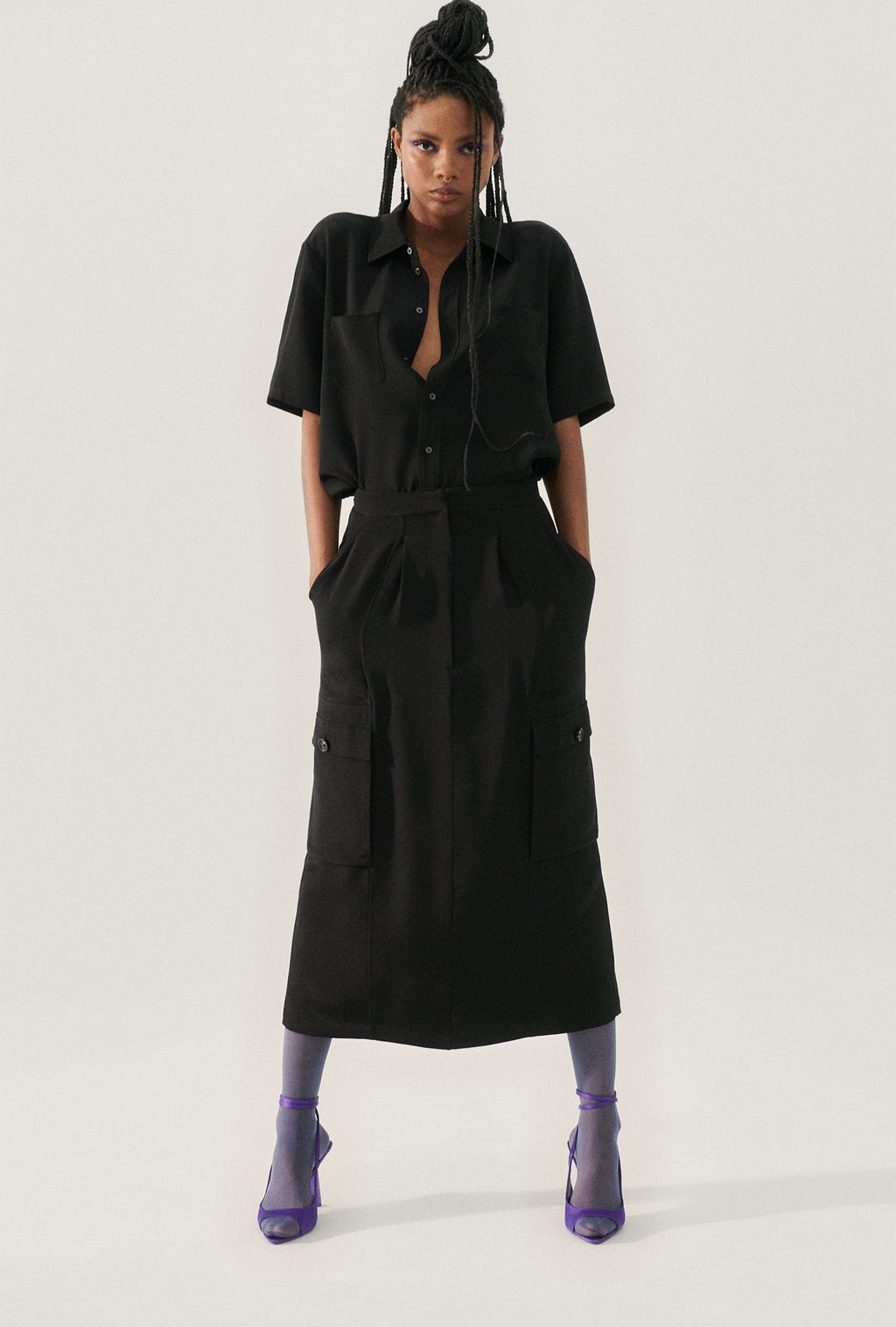 Silk Laundry CDC Long Suit Skirt - Black