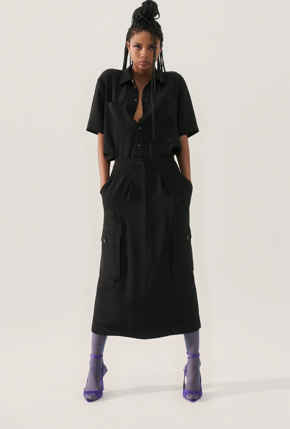 Silk Laundry CDC Long Suit Skirt - Black
