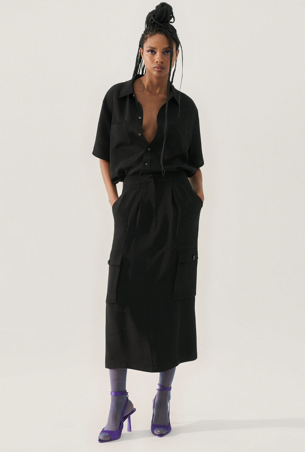 Silk Laundry CDC Long Suit Skirt - Black
