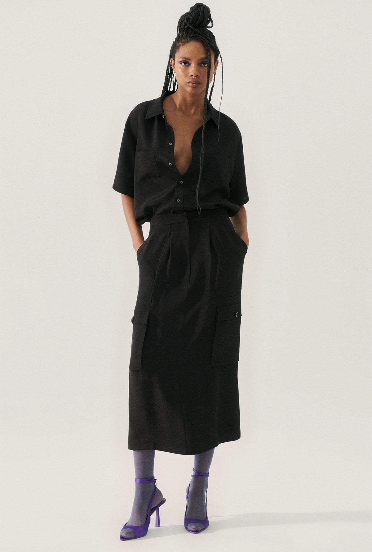 Silk Laundry CDC Long Suit Skirt - Black