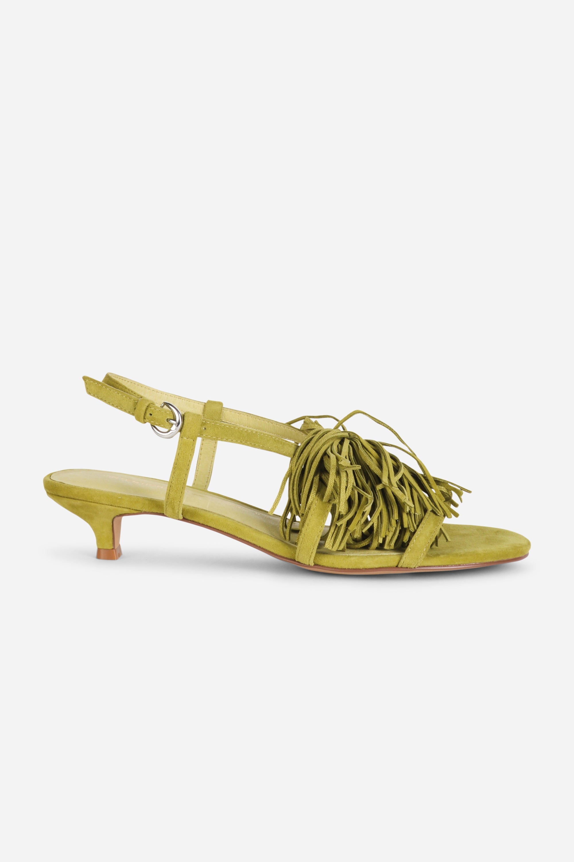 INTENTIONALLY __________. Chaperone Fringe Kitten Heel Sandals