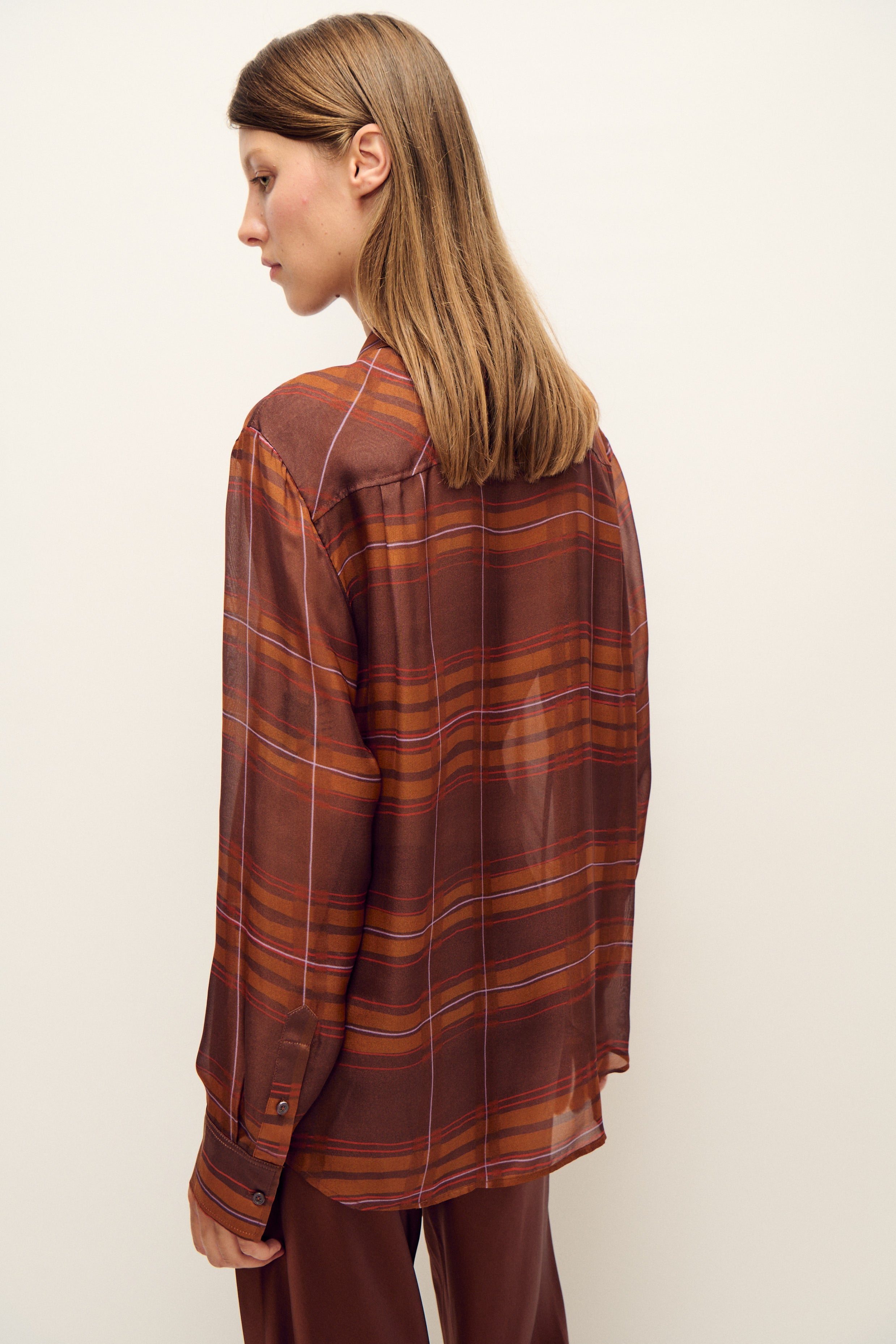 Silk Laundry Chiffon Boyfriend Shirt - Root Plaid