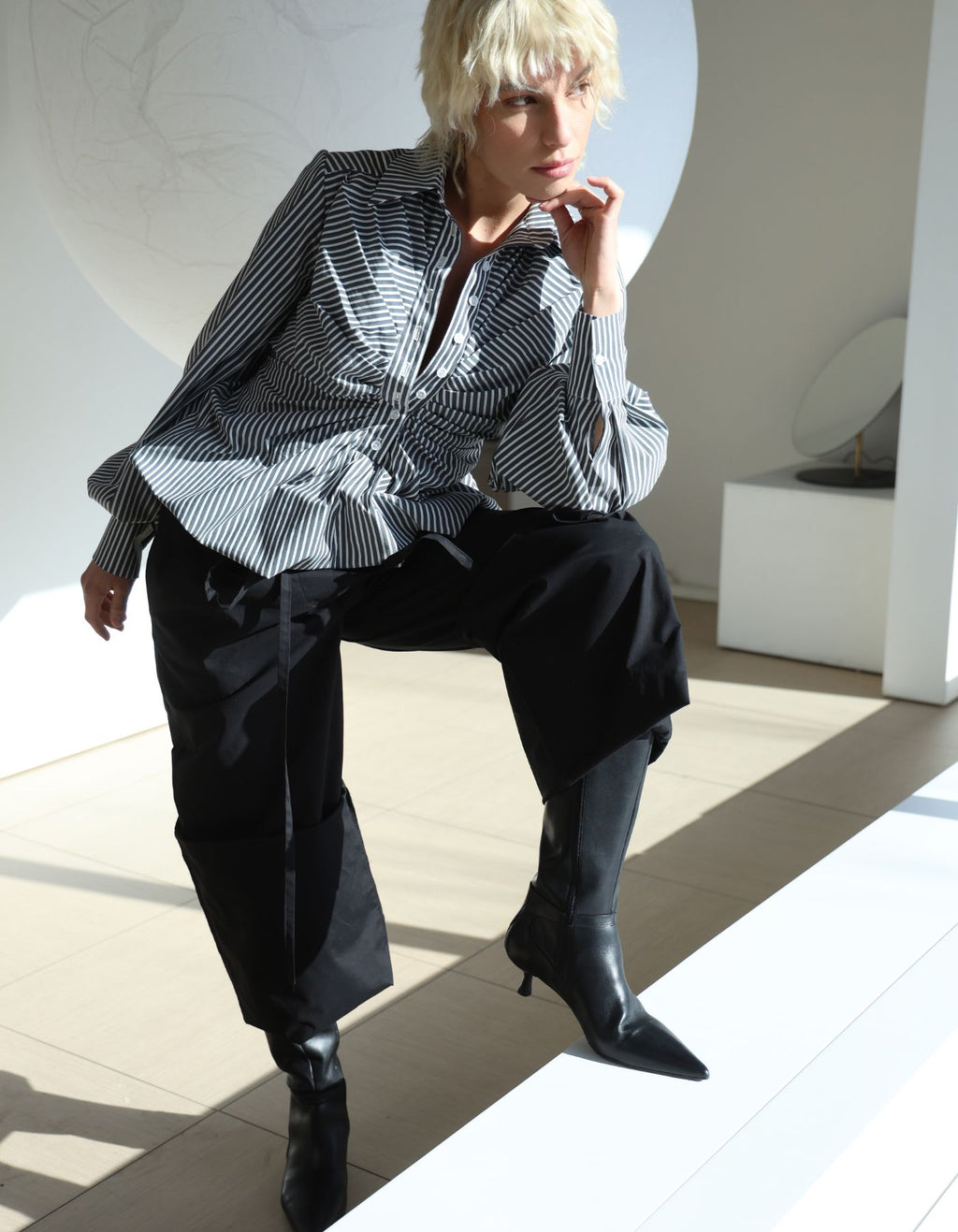 MAET Chlea Striped Shirt - White/Dark Grey Stripes