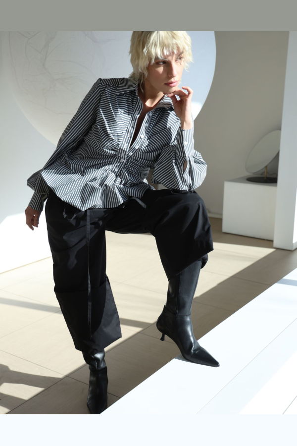 MAET Chlea Striped Shirt - White/Dark Grey Stripes