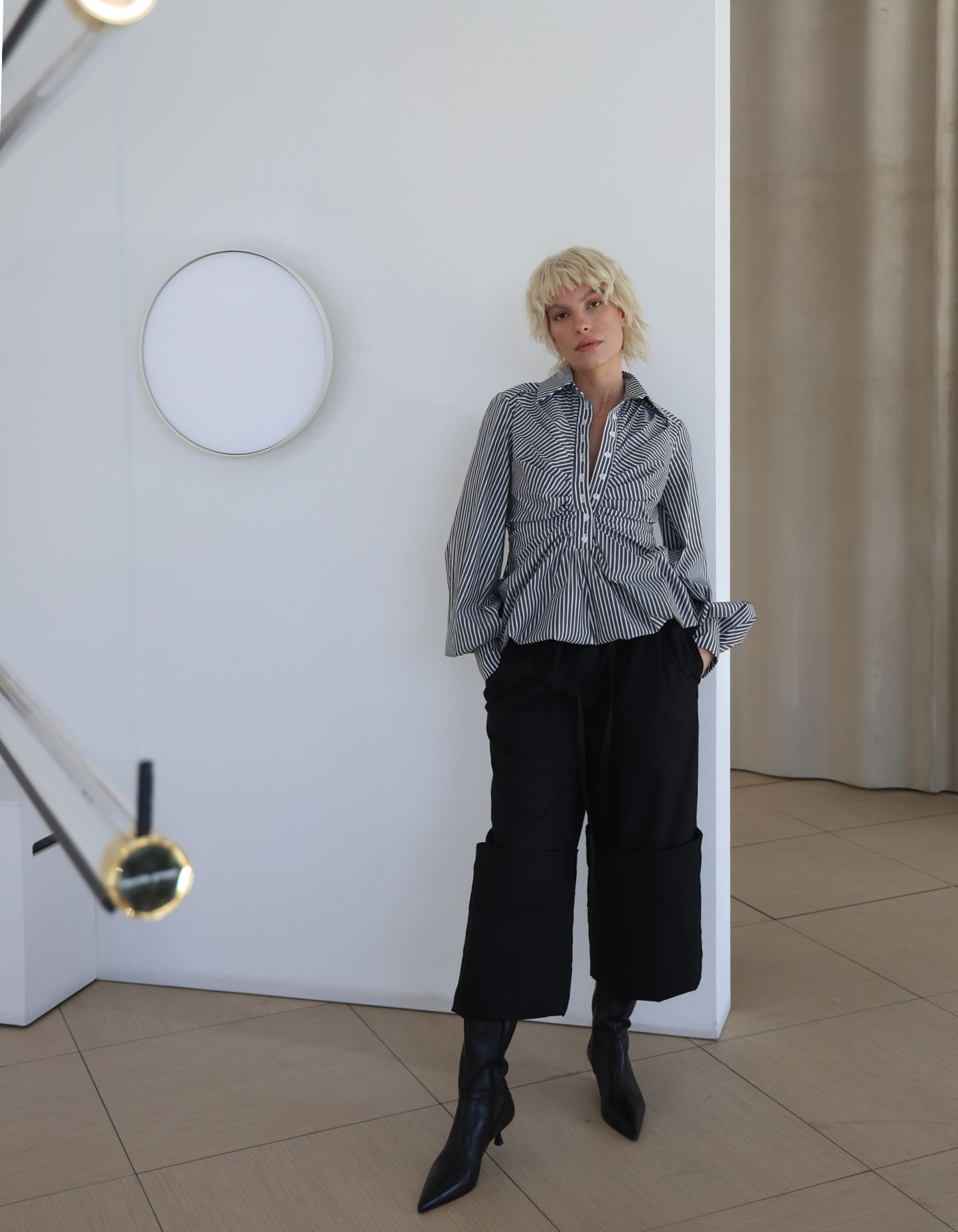 MAET Chlea Striped Shirt - White/Dark Grey Stripes