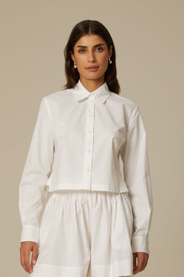 Santicler Cole Organic Cotton Cropped Shirt - White