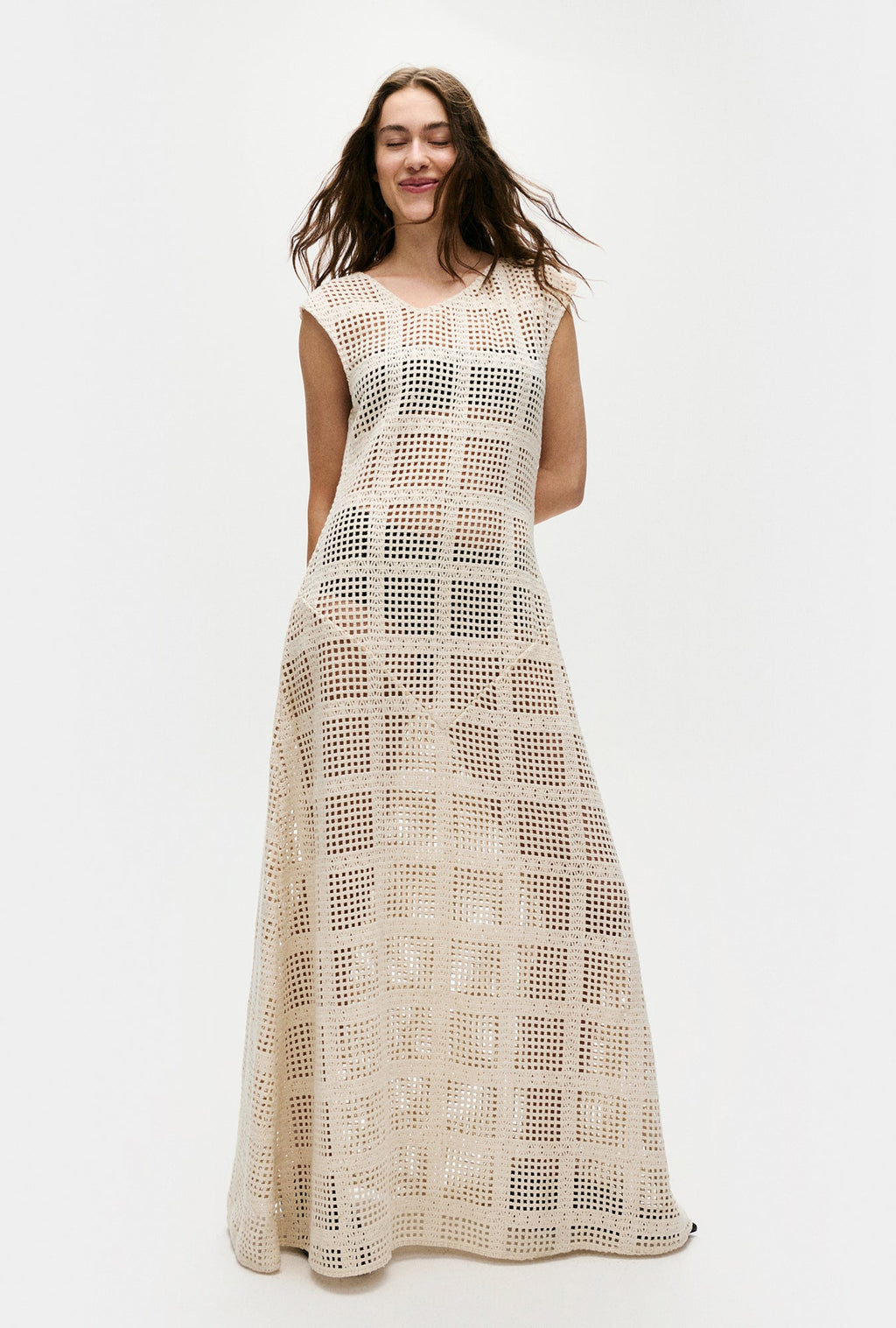 Silk Laundry Cotton Grid Got It Dress - Natural
