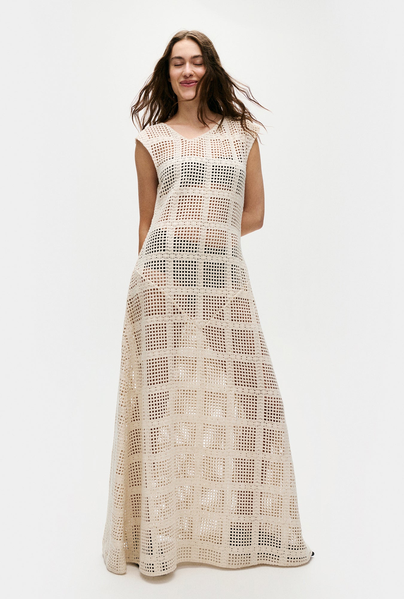 Silk Laundry Cotton Grid Got It Dress - Natural