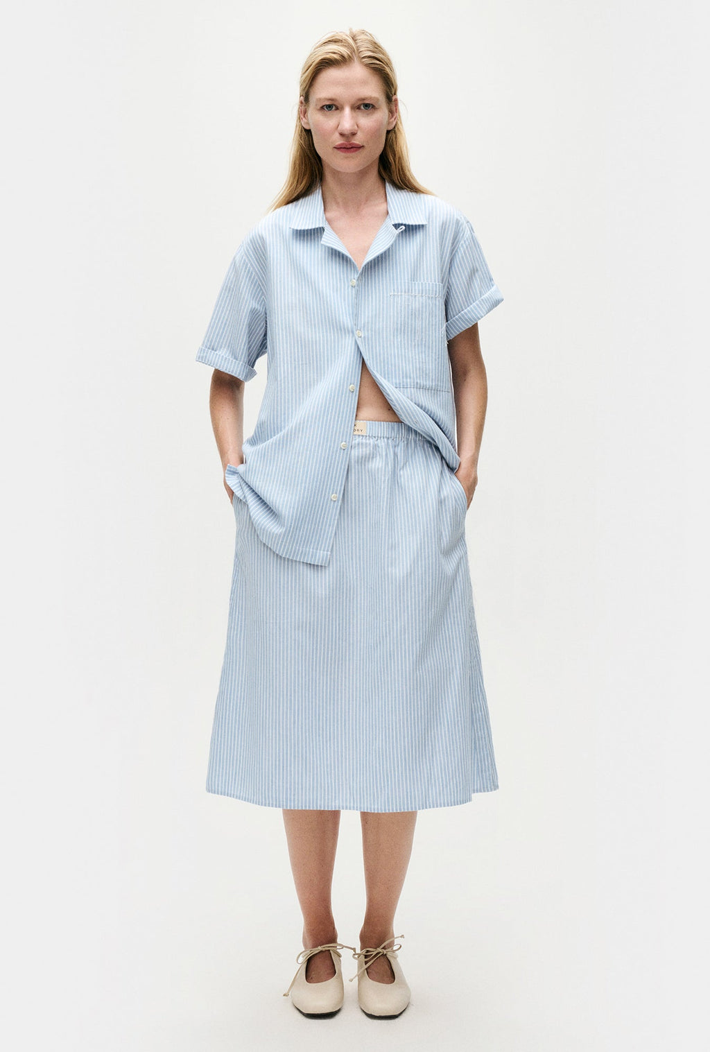Silk Laundry Cotton Midi Skirt - Storm Stripe