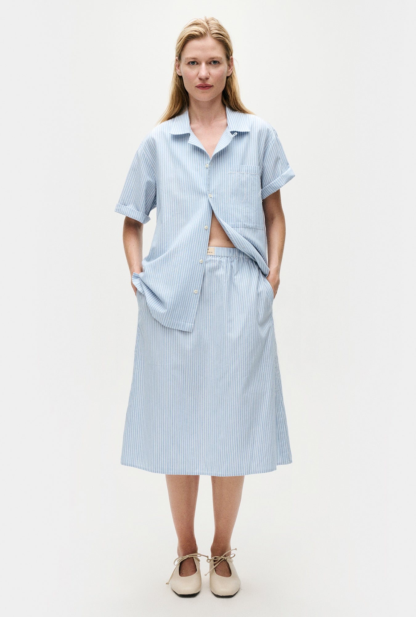 Silk Laundry Cotton Midi Skirt - Storm Stripe