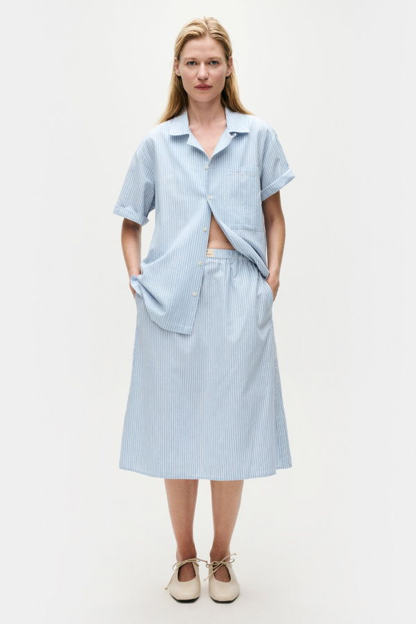 Silk Laundry Cotton Midi Skirt - Storm Stripe