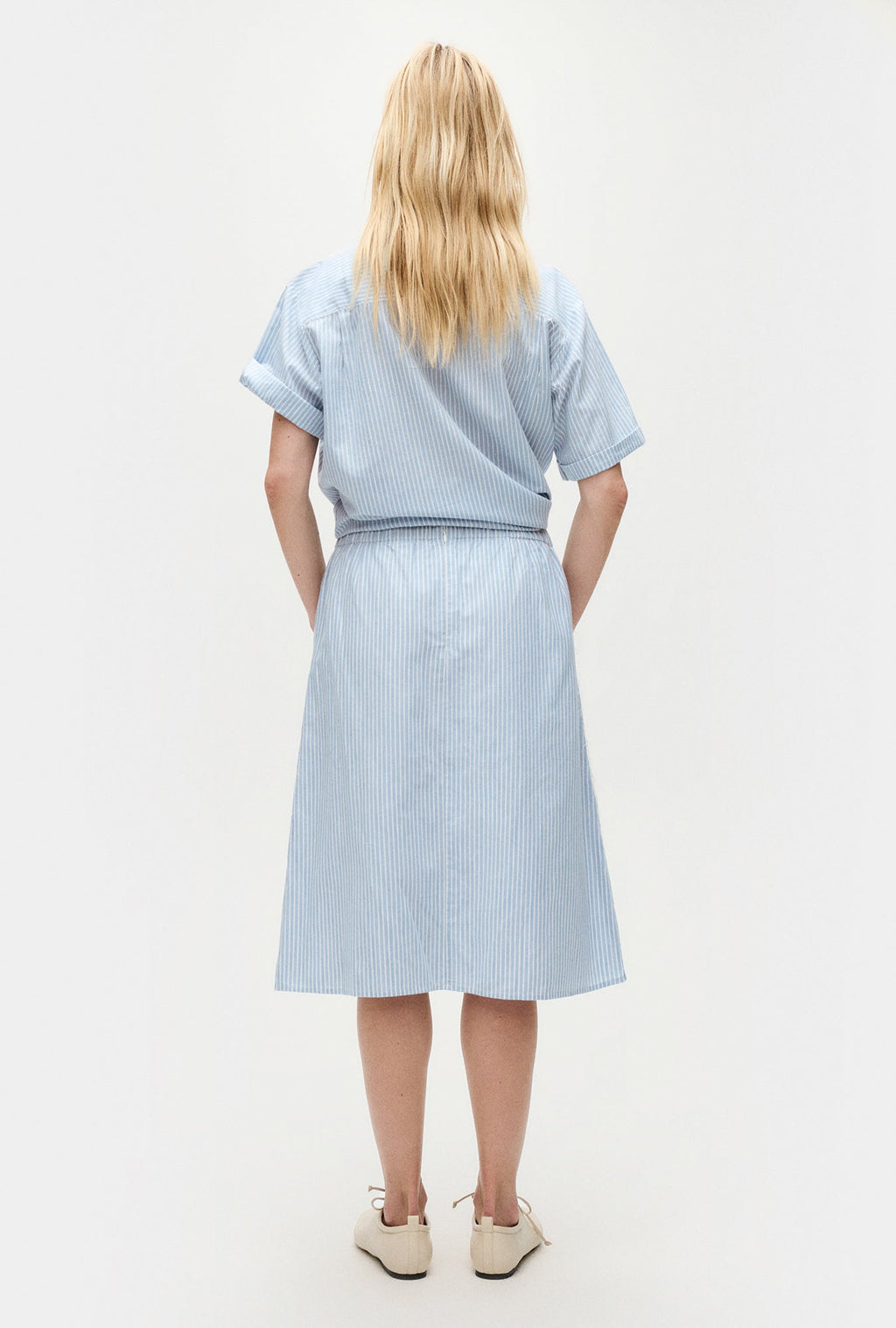 Silk Laundry Cotton Midi Skirt - Storm Stripe