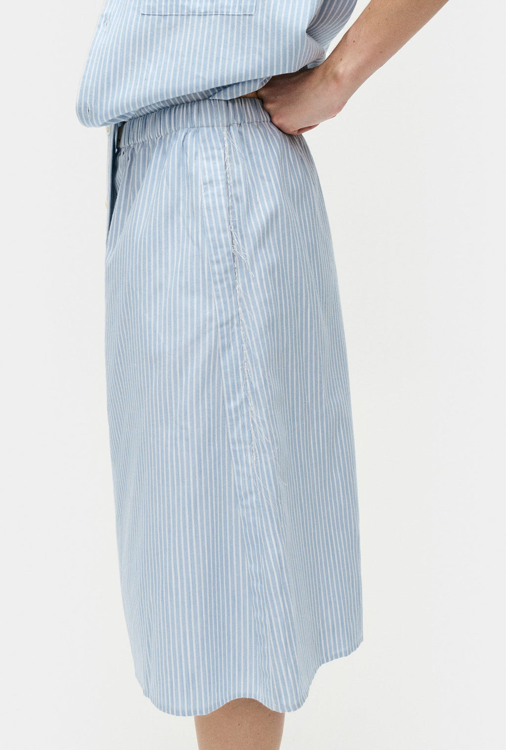 Silk Laundry Cotton Midi Skirt - Storm Stripe