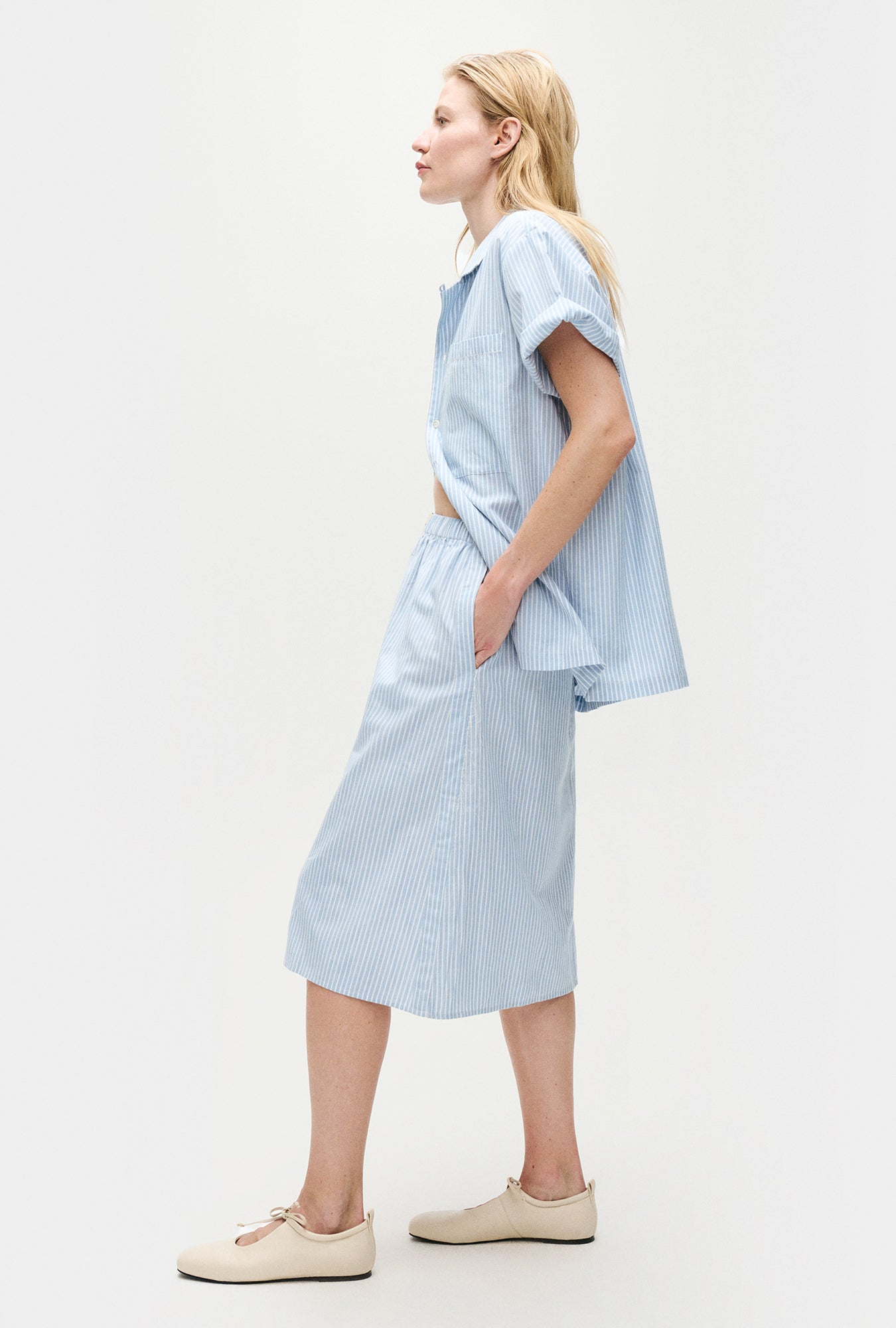 Silk Laundry Cotton Midi Skirt - Storm Stripe