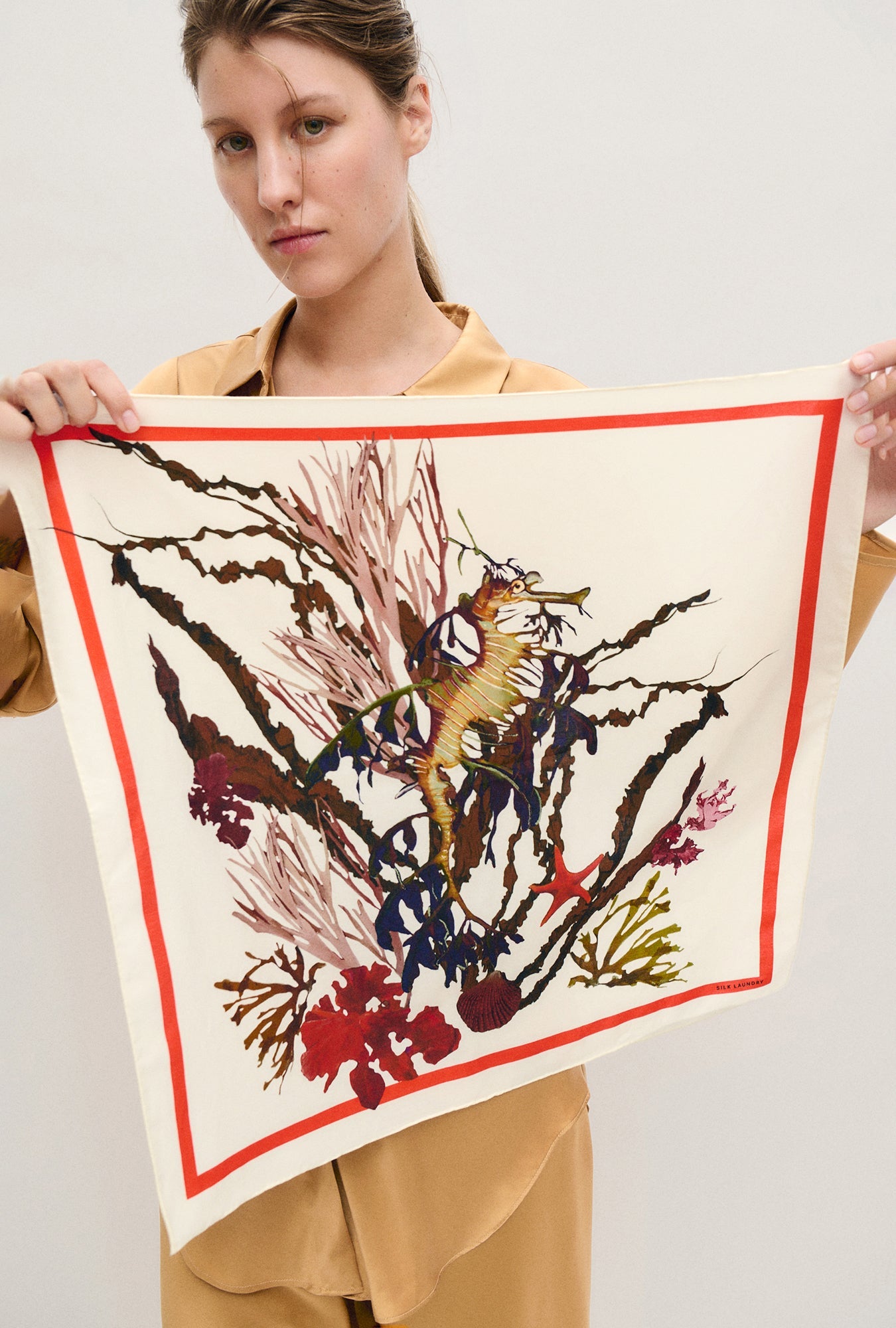 Silk Laundry Cotton Silk Scarf - Seahorse