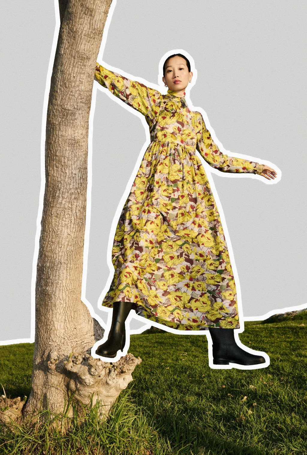 Silk Laundry Cotton Silk Tulip Dress - Sunflower Floral