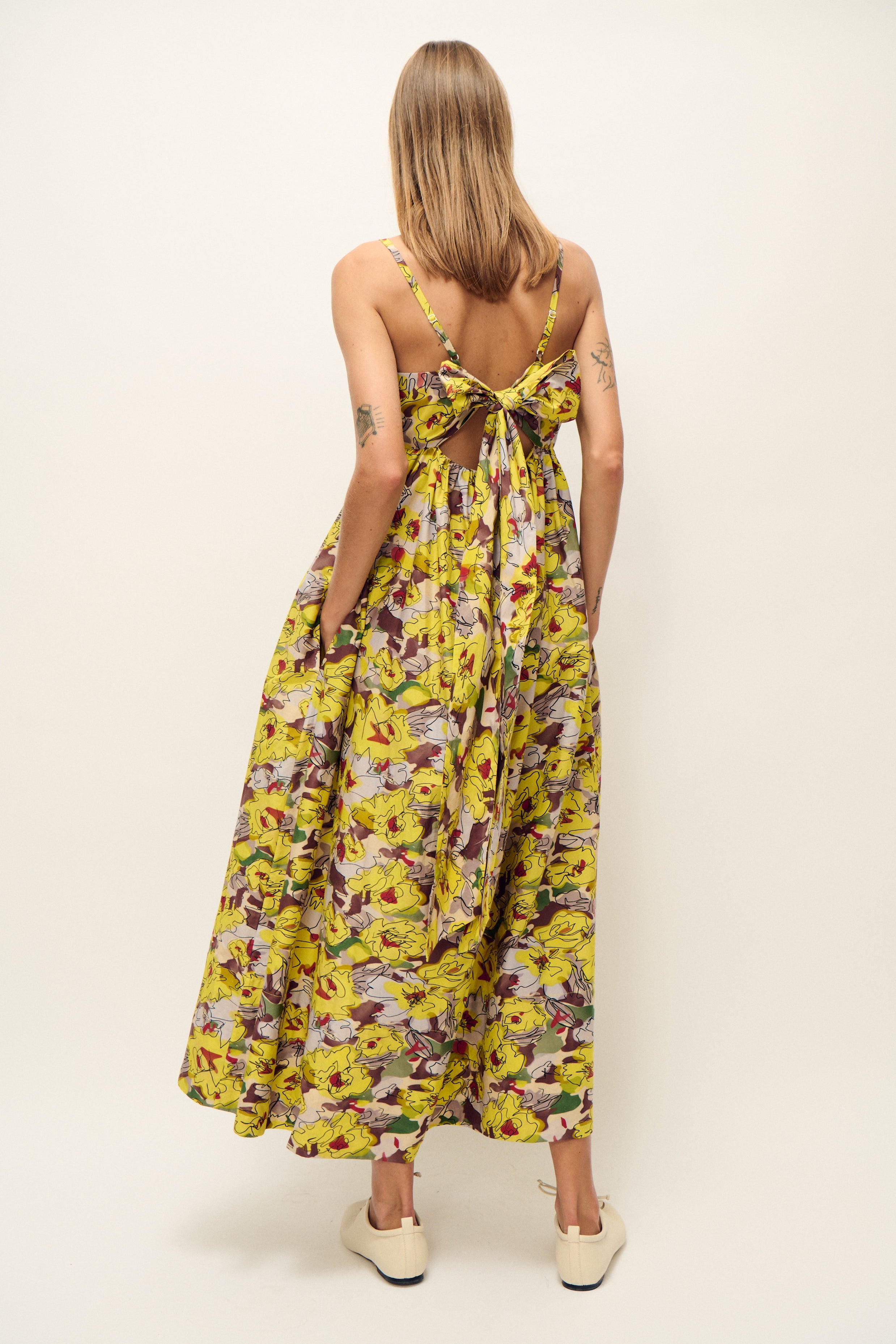 Silk Laundry Cotton Silk Tulip Dress - Sunflower Floral