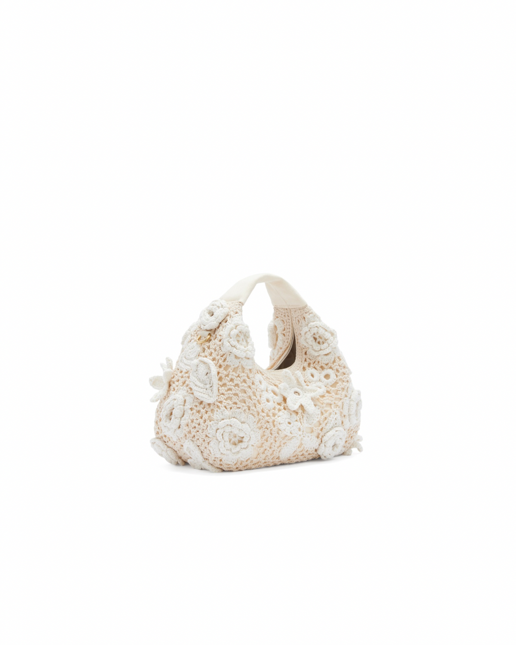 Ganni Crochet Flowers Mini Hobo - Egret