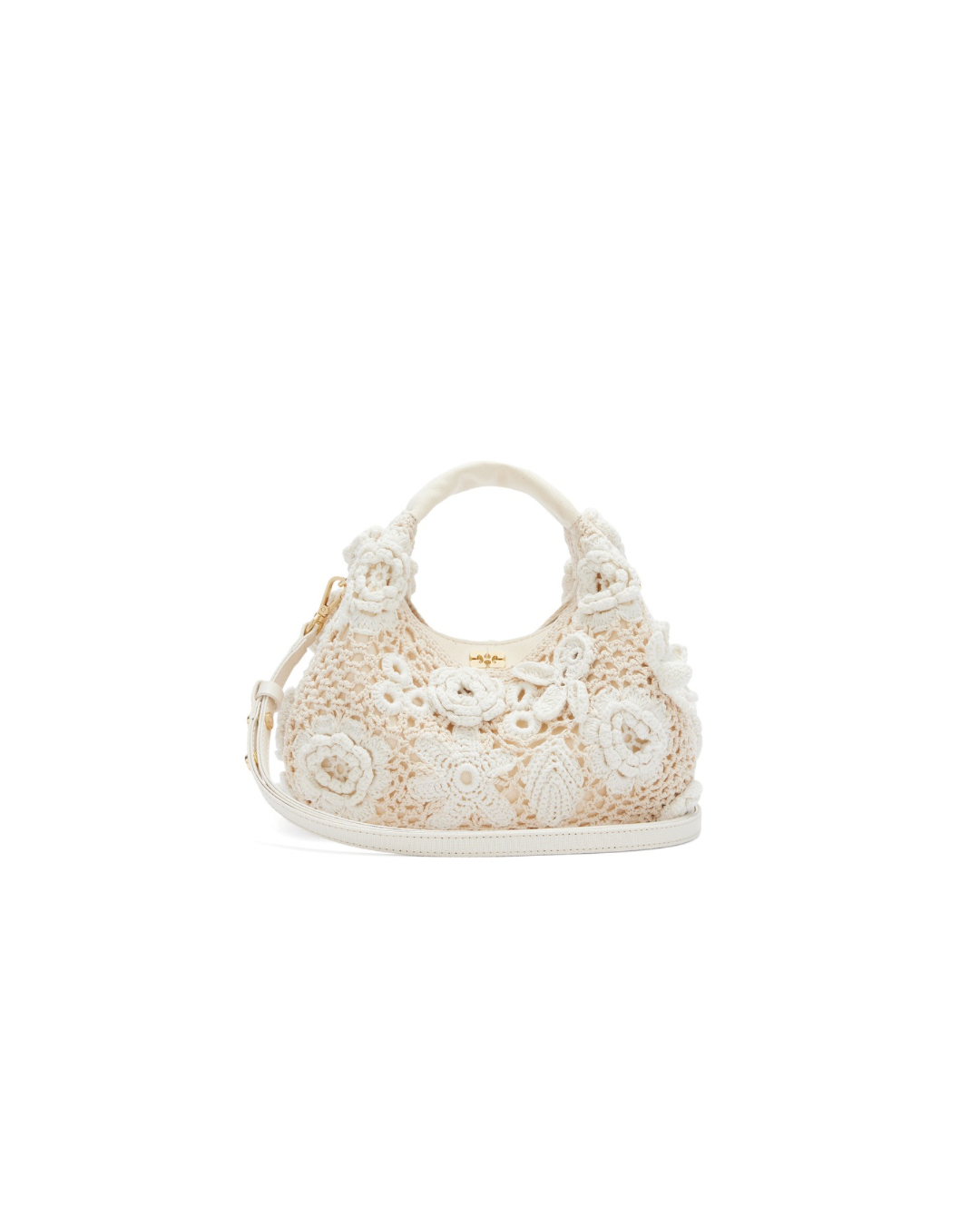 Ganni Crochet Flowers Mini Hobo - Egret