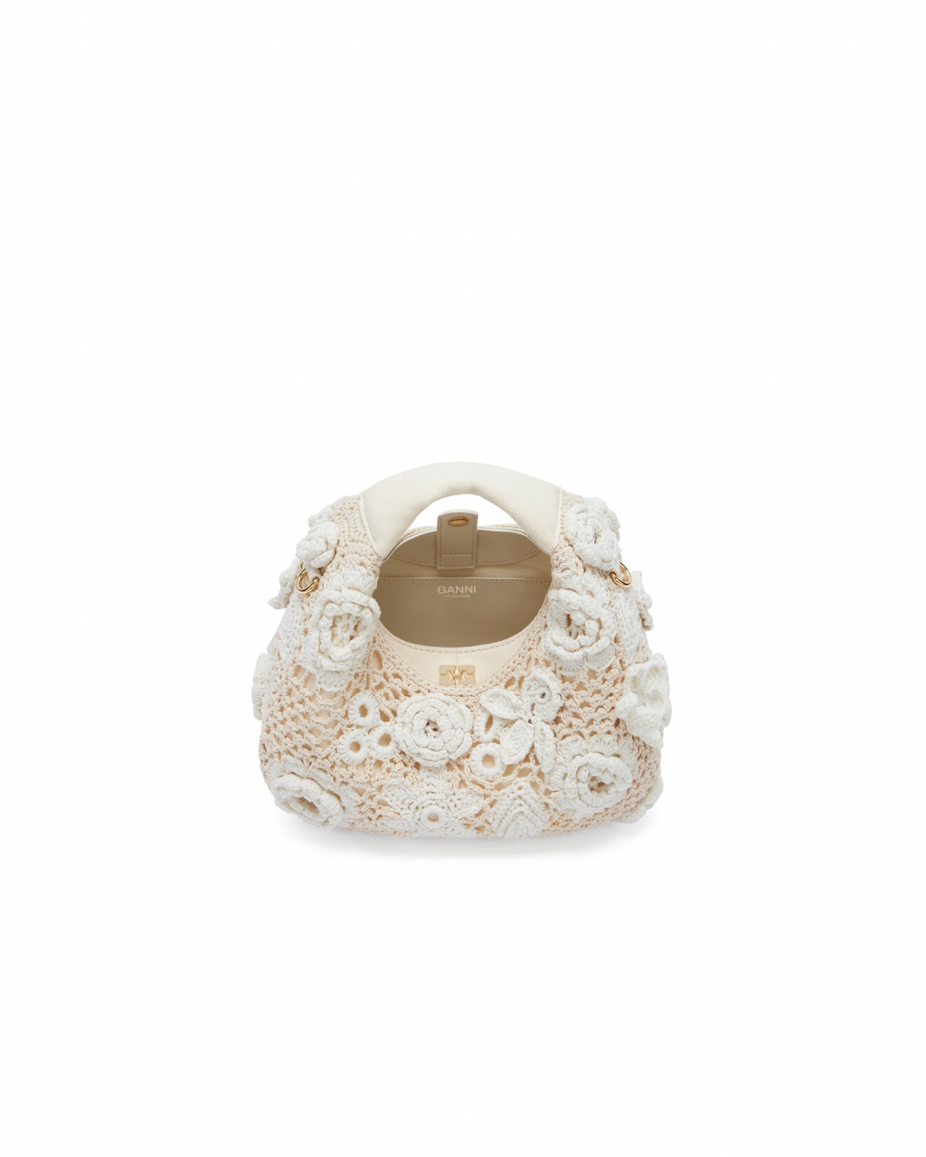 Ganni Crochet Flowers Mini Hobo - Egret