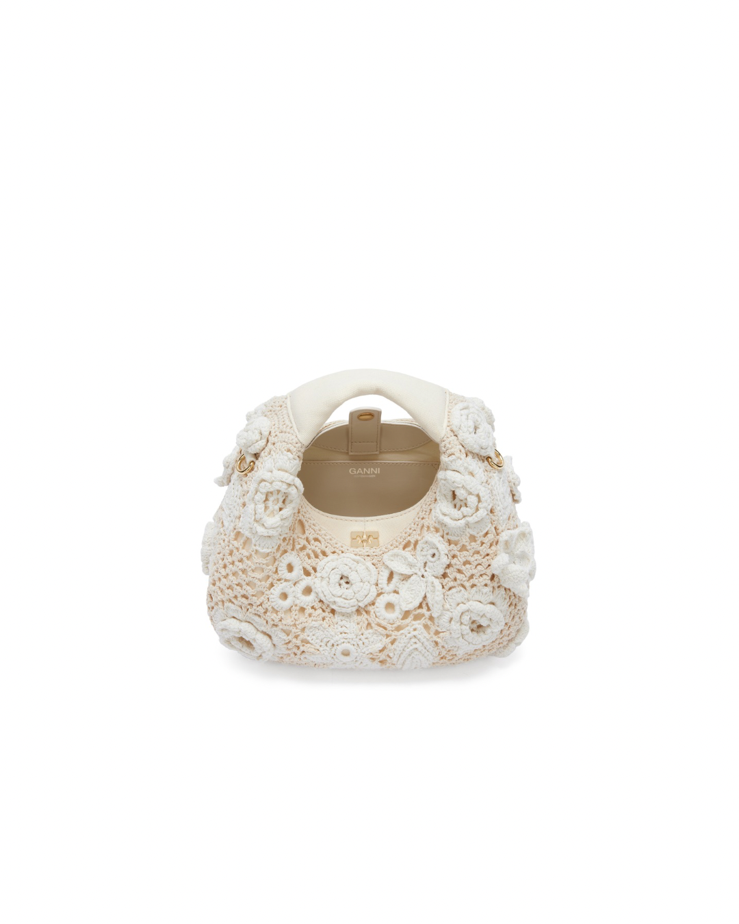 Ganni Crochet Flowers Mini Hobo - Egret