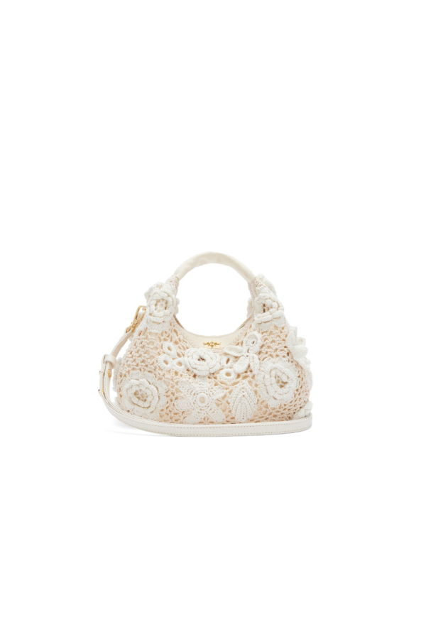 Ganni Crochet Flowers Mini Hobo - Egret
