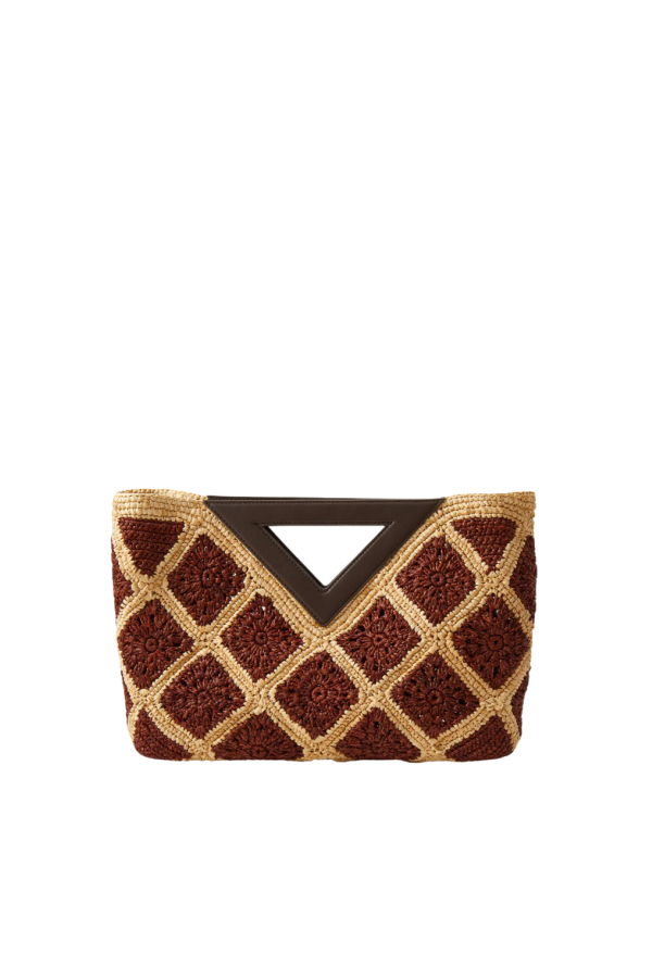 Veronica Beard Crochet Raffia Vesper Bag - Espresso Multi
